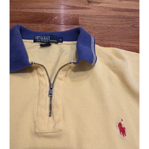 Ralph Lauren 1/4 Zip Polo Short Sleeve Classic Fit Shirt Yellow Blue golf prep M - Picture 6 of 7
